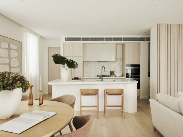 Hybrid transitional interior design blending modern and classic elements with minimalist foundations, sculptural décor, neutral palette and curated vintage furnishings.